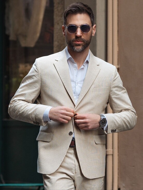 Architect Other - Mens Seersucker Blazer Tan White Lined Sz 46 R